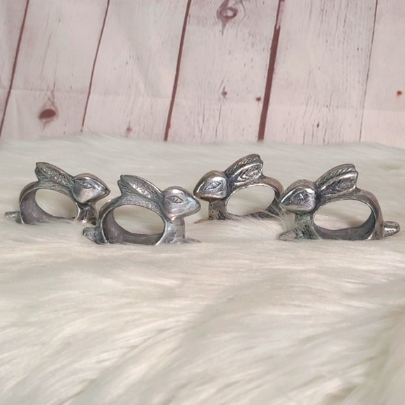 Vintage Pewter Silver Tone Rabbit Bunny Napkin Ring Set of Four Witchy Easter - Picture 5 of 17